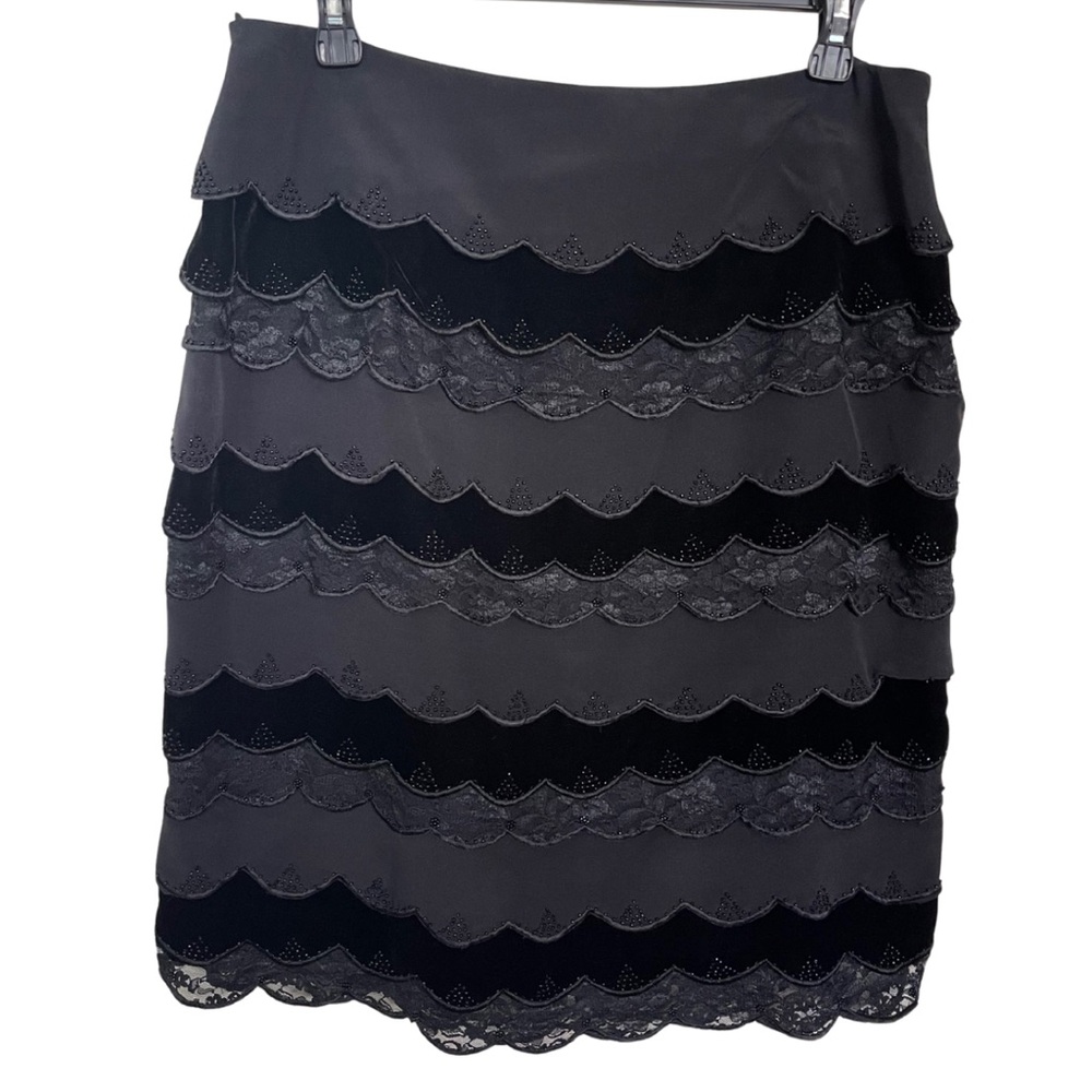 CHETTA B Sherrie Bloom x Peter Noviello Silk Beaded Scallop Tiered Skirt - Picture 5 of 5